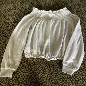 Garage Light Grey Off the Shoulder Sweatshirt